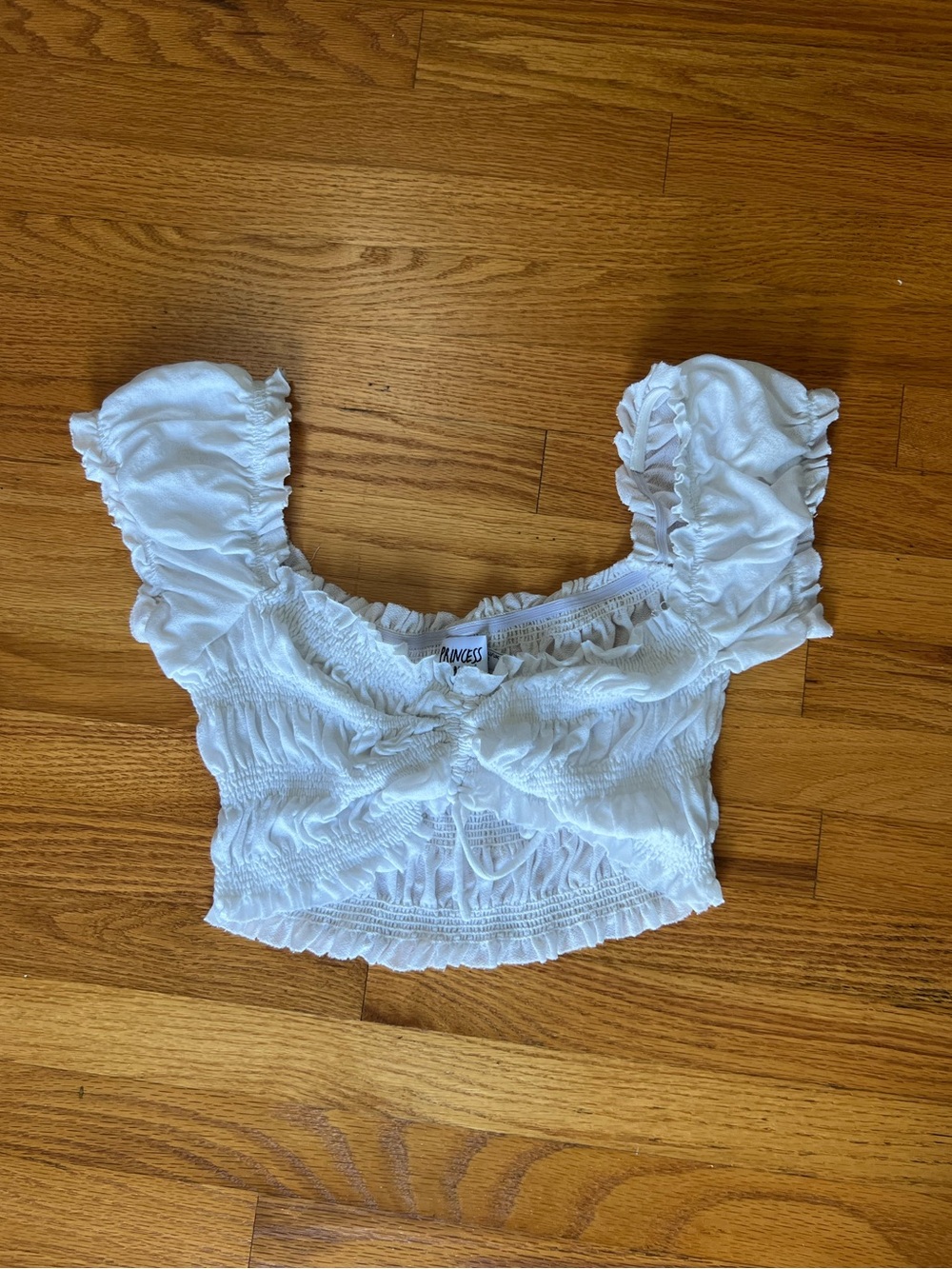 Princess Polly White Smocked Ruffle Tie-Front Crop Top